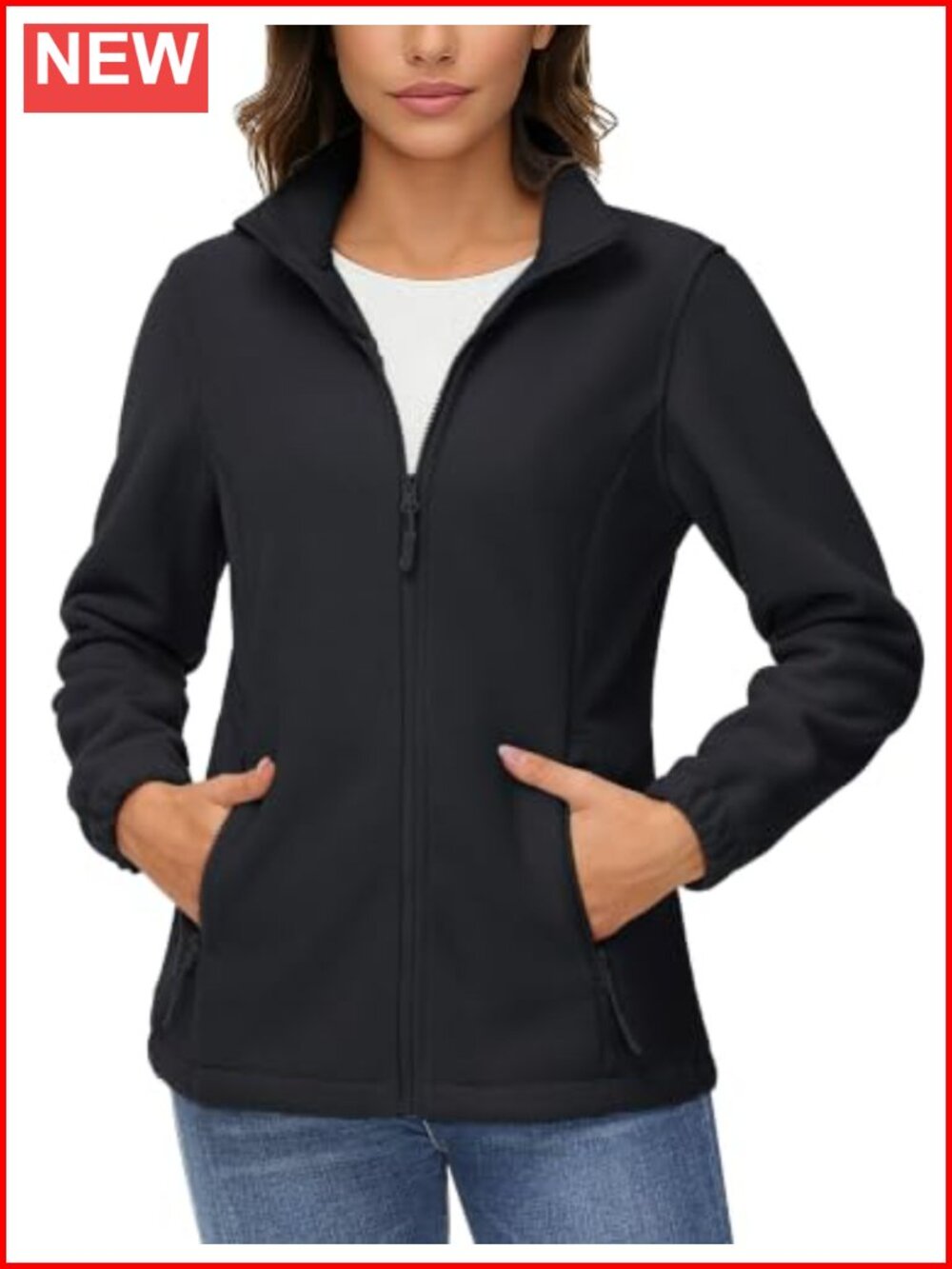 Soft Fleece Full Zip Jacket Lightweight Warm Stand Collar Zip Pockets